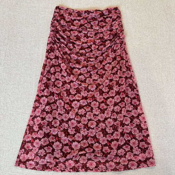 MINKPINK Dakota Pink Floral Ruched Mesh Midi Skirt Large Lined A-Line Size Large - Picture 8 of 8